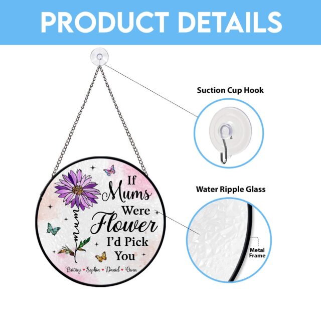 Custom Grandma Stained Glass Suncatcher – Personalized Flower Gift with Grandkids’ Names