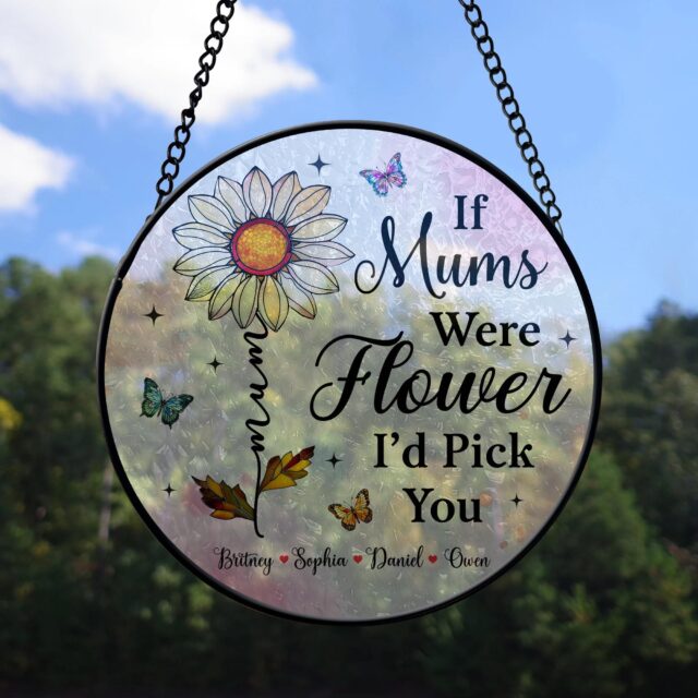 Custom Grandma Stained Glass Suncatcher – Personalized Flower Gift with Grandkids’ Names