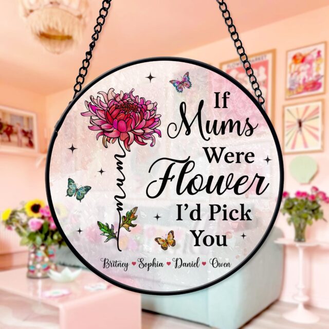 Custom Grandma Stained Glass Suncatcher – Personalized Flower Gift with Grandkids’ Names