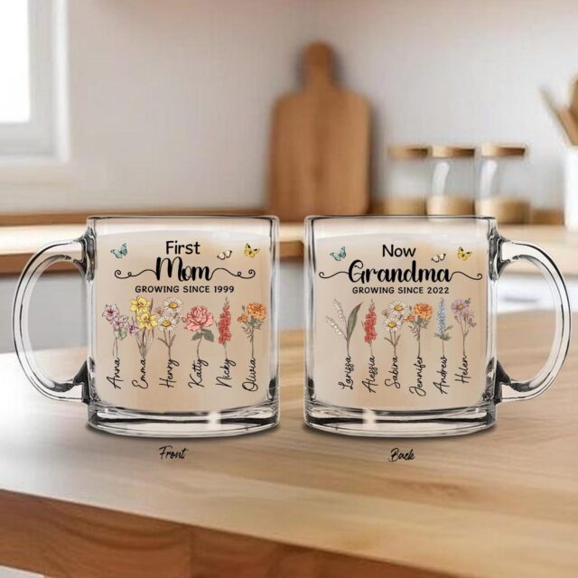 Personalized Grandma’s Garden Glass Mug – Custom Birth Month Flower Gift