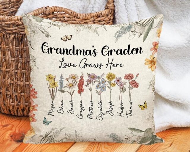 Custom Birth Month Flowers Grandma Pillow – Personalized Grandma’s Garden Gift