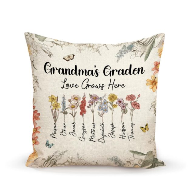 Custom Birth Month Flowers Grandma Pillow – Personalized Grandma’s Garden Gift