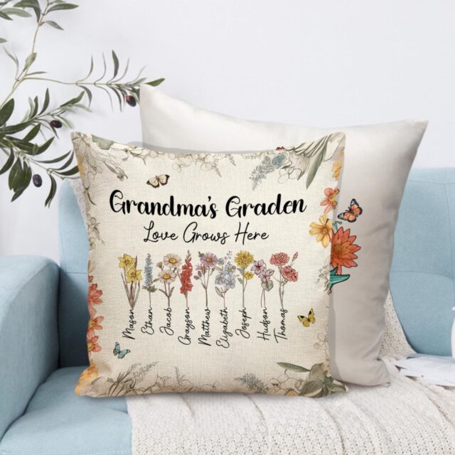 Custom Birth Month Flowers Grandma Pillow – Personalized Grandma’s Garden Gift