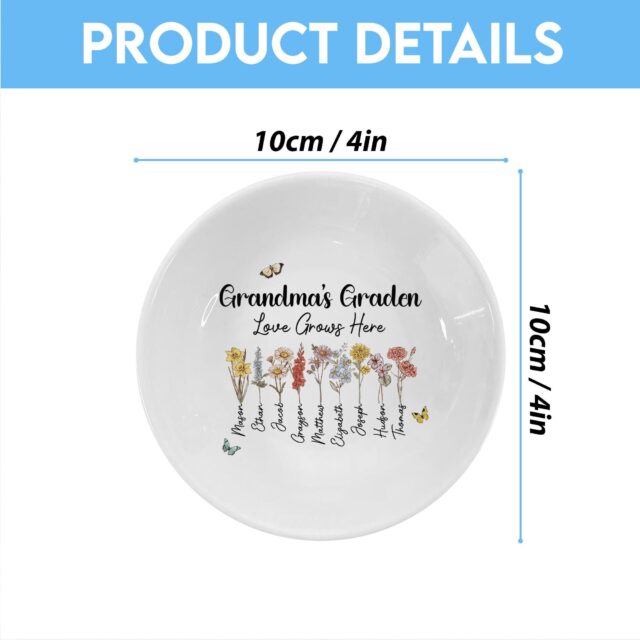 Personalized Grandma’s Garden Jewelry Dish – Custom Birth Month Flower Gift