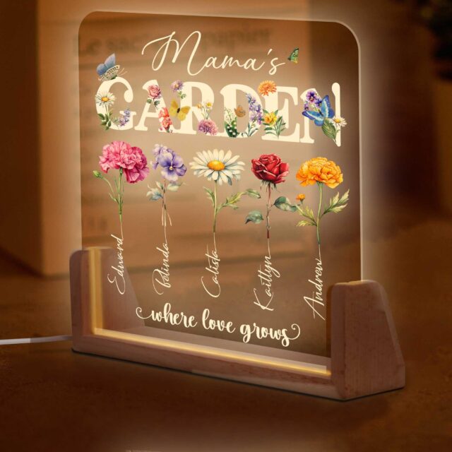 Custom Grandma’s Garden Night Light – Personalized Birth Month Flower Gift
