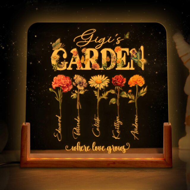 Custom Grandma’s Garden Night Light – Personalized Birth Month Flower Gift