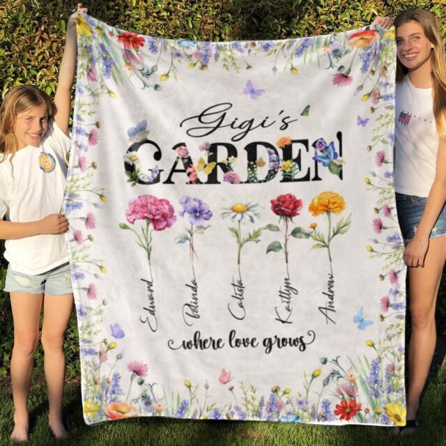 Custom Grandma’s Garden Blanket – Personalized Birth Month Flower Gift
