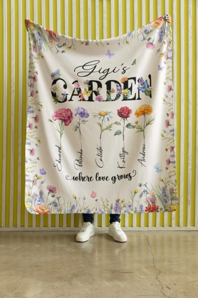 Custom Grandma’s Garden Blanket – Personalized Birth Month Flower Gift