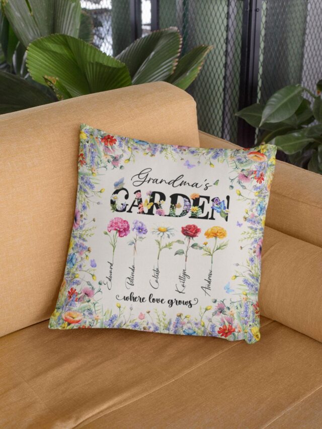Personalized Grandma’s Garden Pillow – Custom Birth Month Flower Gift