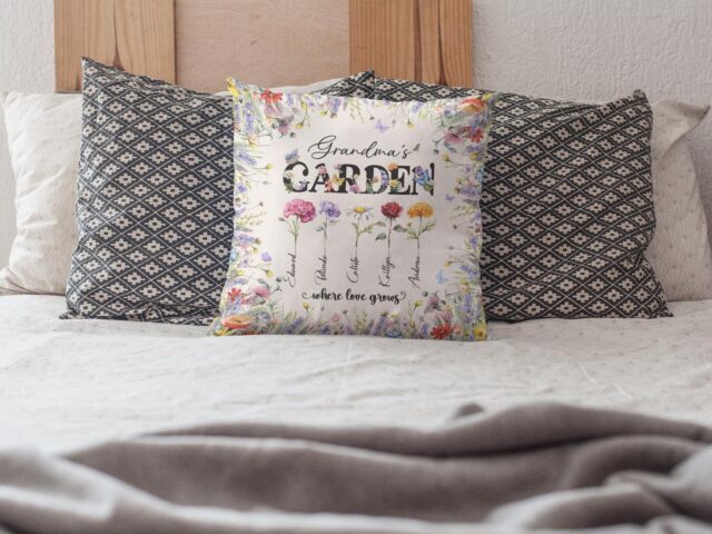Personalized Grandma’s Garden Pillow – Custom Birth Month Flower Gift