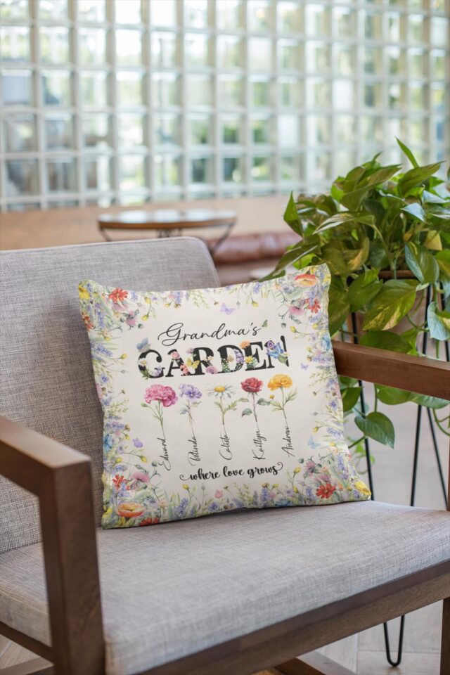 Personalized Grandma’s Garden Pillow – Custom Birth Month Flower Gift