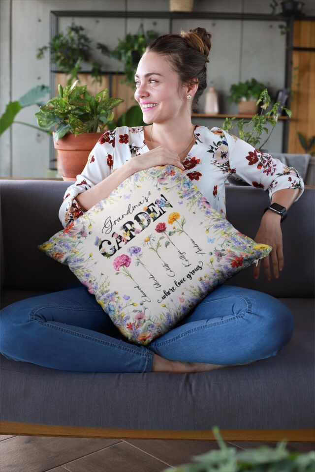 Personalized Grandma’s Garden Pillow – Custom Birth Month Flower Gift