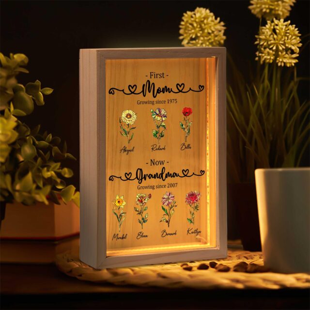 Custom First Mom Now Grandma Night Light Box – Birth Month Flower Gift for Mother’s Day