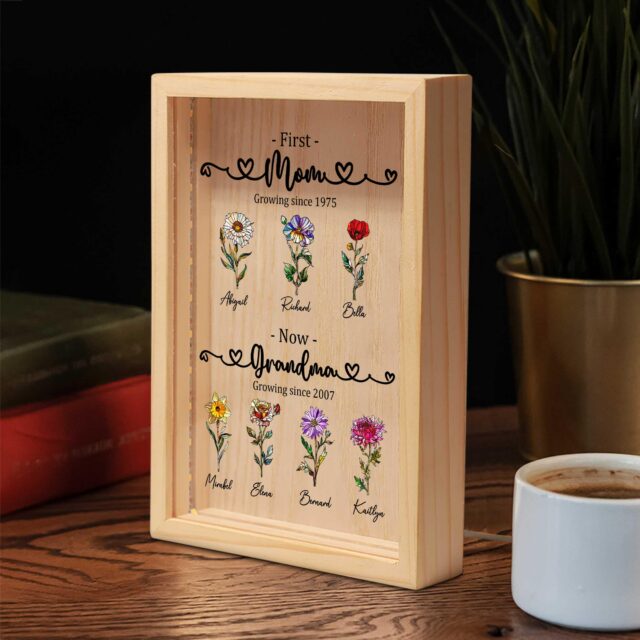 Custom First Mom Now Grandma Night Light Box – Birth Month Flower Gift for Mother’s Day