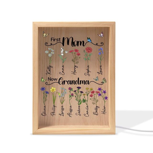 Custom First Mom Now Grandma Night Light – Personalized Birth Month Flower Gift