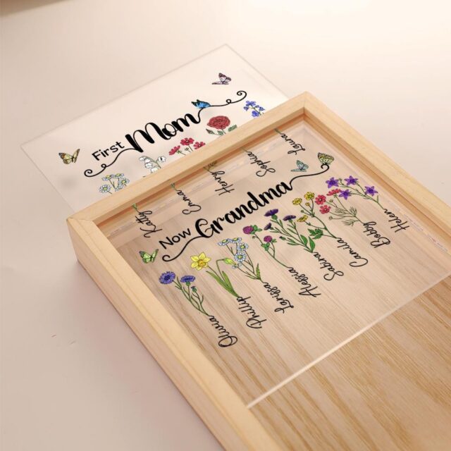 Custom First Mom Now Grandma Night Light – Personalized Birth Month Flower Gift