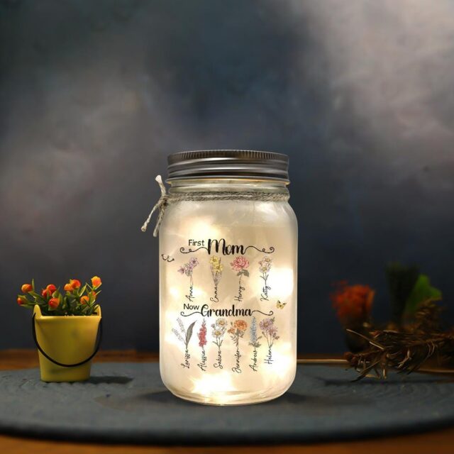 Custom First Mom Now Grandma Night Light – Personalized Birth Month Flower Gift