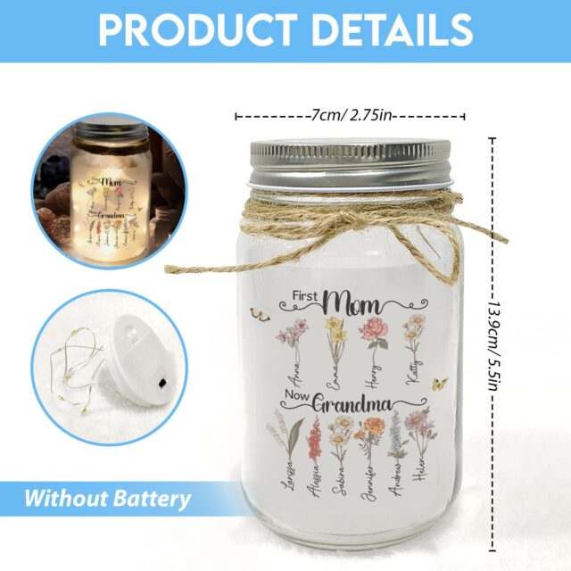 Custom First Mom Now Grandma Night Light – Personalized Birth Month Flower Gift