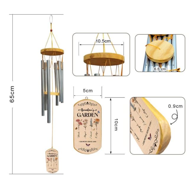 Personalized Grandma’s Garden Wind Chimes – Custom Birth Month Flowers Mother’s Day Gift