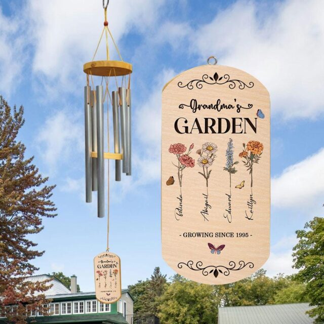 Personalized Grandma’s Garden Wind Chimes – Custom Birth Month Flowers Mother’s Day Gift