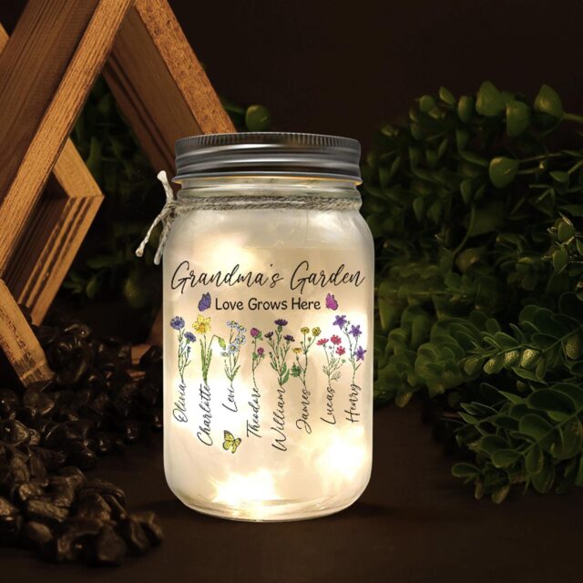 Personalized Grandma’s Garden Night Light – Custom Birth Month Flowers Gift for Mom & Nana