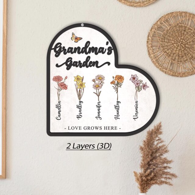 Custom Grandma’s Garden Wooden Sign – Personalized Birth Month Flowers Mother’s Day Gift