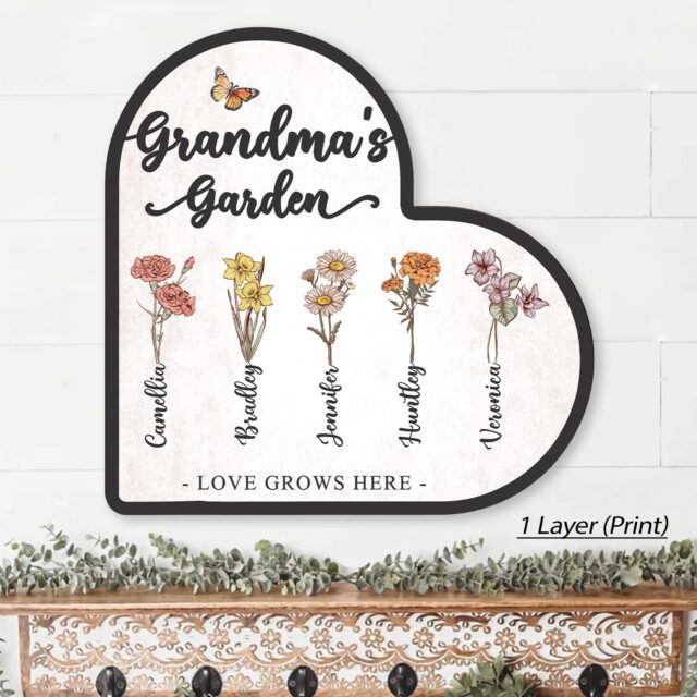 Custom Grandma’s Garden Wooden Sign – Personalized Birth Month Flowers Mother’s Day Gift