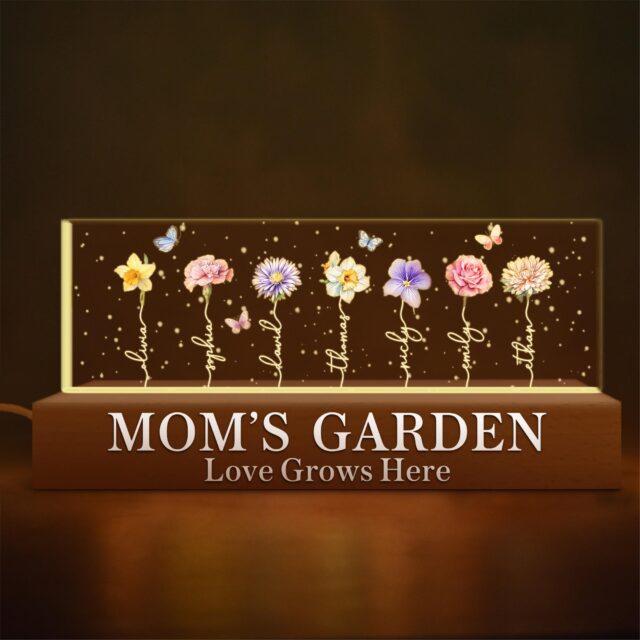 Grandma’s Garden Night Light – Personalized Birth Month Flowers LED Lamp, Mother’s Day Gift