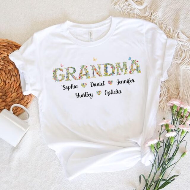 Personalized Floral Grandma Shirt – Custom Grandma Shirt with Grandkid Names, Mother’s Day Gift