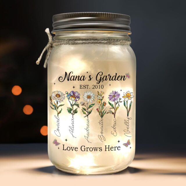 Personalized Grandma’s Garden Night Light – Custom Birth Month Flowers Gift for Nana, Gigi, Mother’s Day Gift