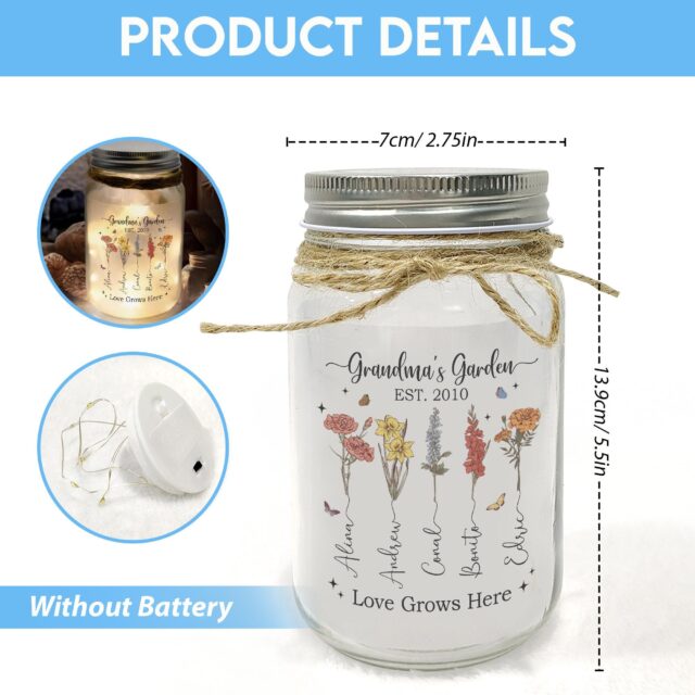 Custom Grandma’s Garden Night Light – Personalized Birth Month Flowers Gift for Nana, Gigi, Mama