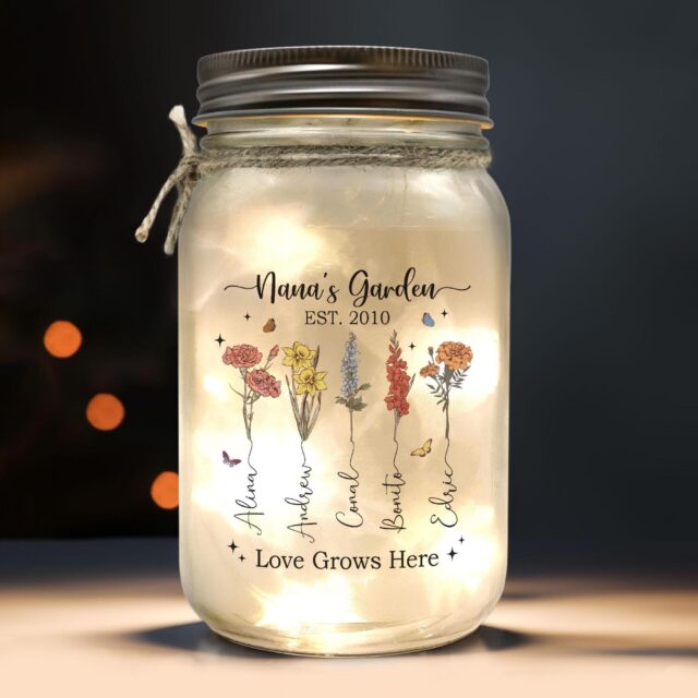 Custom Grandma’s Garden Night Light – Personalized Birth Month Flowers Gift for Nana, Gigi, Mama