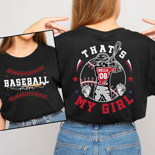 Personalized Baseball Mom Shirt – Custom Name & Number, That’s My Boy/Girl, Sports Mom Gift