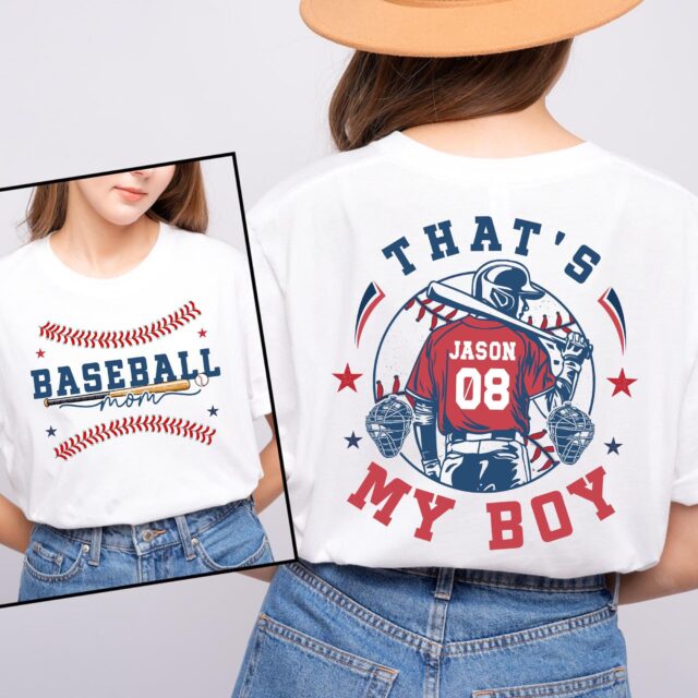 Personalized Baseball Mom Shirt – Custom Name & Number, That’s My Boy/Girl, Sports Mom Gift