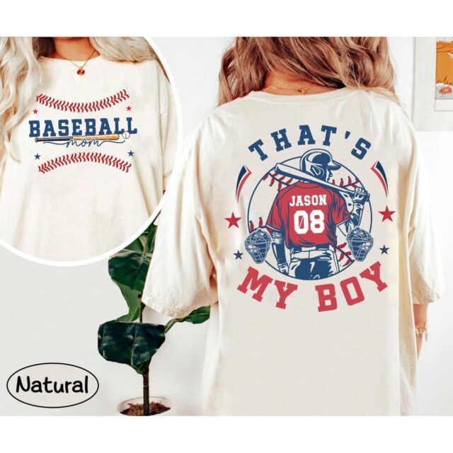 Personalized Baseball Mom Shirt – Custom Name & Number, That’s My Boy/Girl, Sports Mom Gift