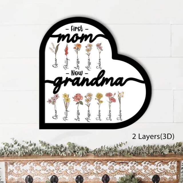 Personalized Grandma’s Garden Wooden Sign – Birth Month Flowers, First Mom Now Grandma Gift, Mother’s Day Gift