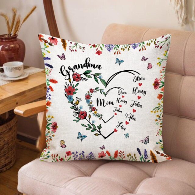 Personalized Grandma Heart Pillow – Custom Grandma & Grandkids Names, First Mom Now Grandma Gift