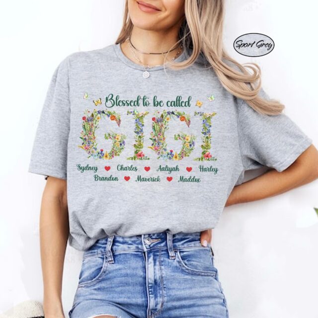 Personalized Nana Floral Shirt Custom Grandma Tee with Grandkid Names