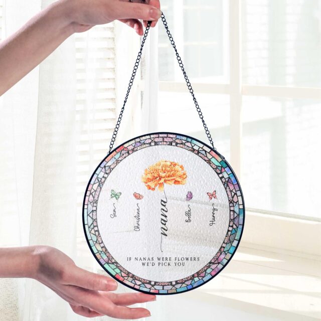 Custom Birth Month Flowers Stained Glass Sun Catcher Mothers Day Gift