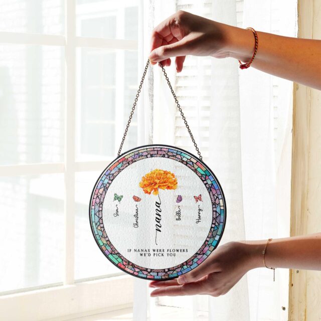 Custom Birth Month Flowers Stained Glass Sun Catcher Mothers Day Gift