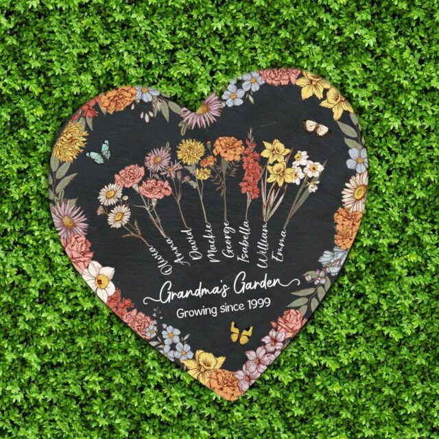 Personalized Grandma’s Garden Stone Custom Birth Month Flowers Gift