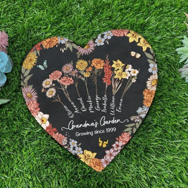 Personalized Grandma’s Garden Stone Custom Birth Month Flowers Gift
