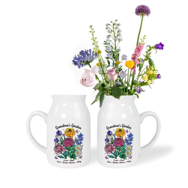 Custom Grandma’s Garden Vase with Family Birth Flowers