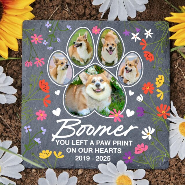 Custom Pet Paw Memorial Stone with Photo for Dog or Cat Loss