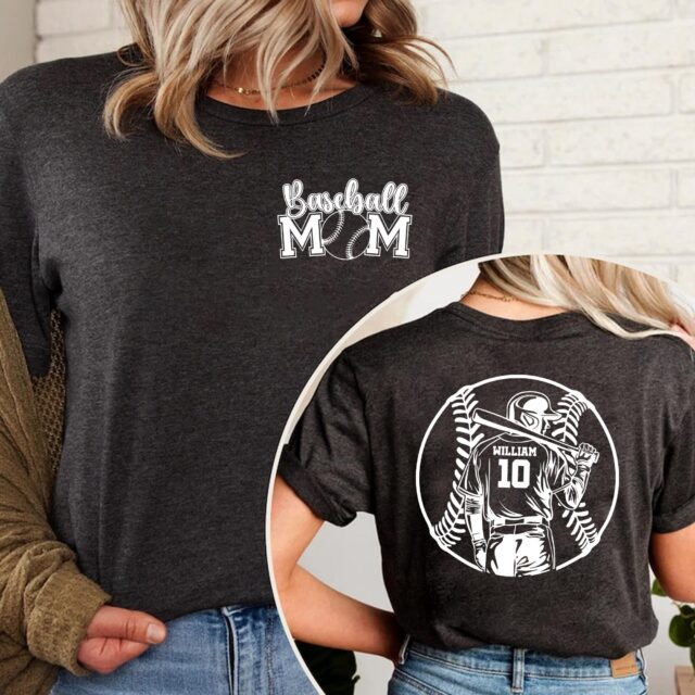 Custom Baseball Mom Shirt Game Day Tee with Name and Number