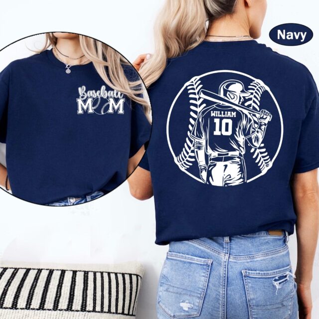 Custom Baseball Mom Shirt Game Day Tee with Name and Number