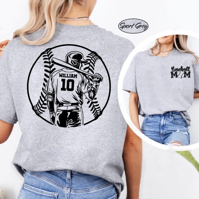 Custom Baseball Mom Shirt Game Day Tee with Name and Number