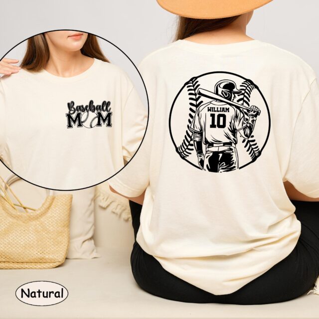 Custom Baseball Mom Shirt Game Day Tee with Name and Number