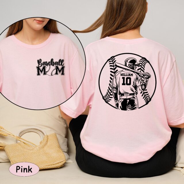 Custom Baseball Mom Shirt Game Day Tee with Name and Number