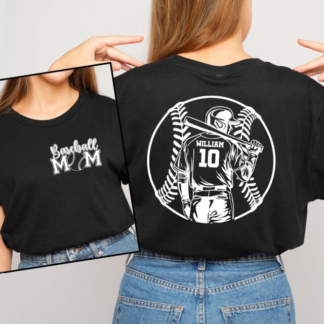 Custom Baseball Mom Shirt Game Day Tee with Name and Number